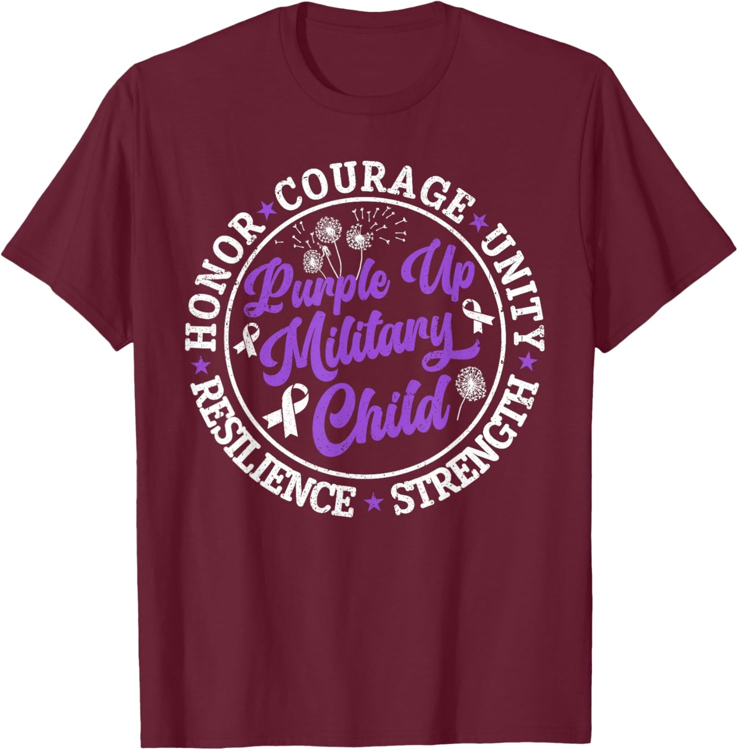 Purple Up Military Child 2024 Honor Courage Unity Dandelion T-Shirt - T-Shirt | Maroon