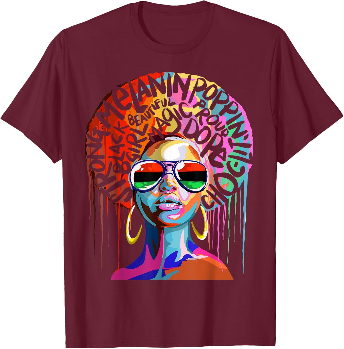 Black Queen Strong Words Afro Art T-Shirt - T-Shirt | Maroon