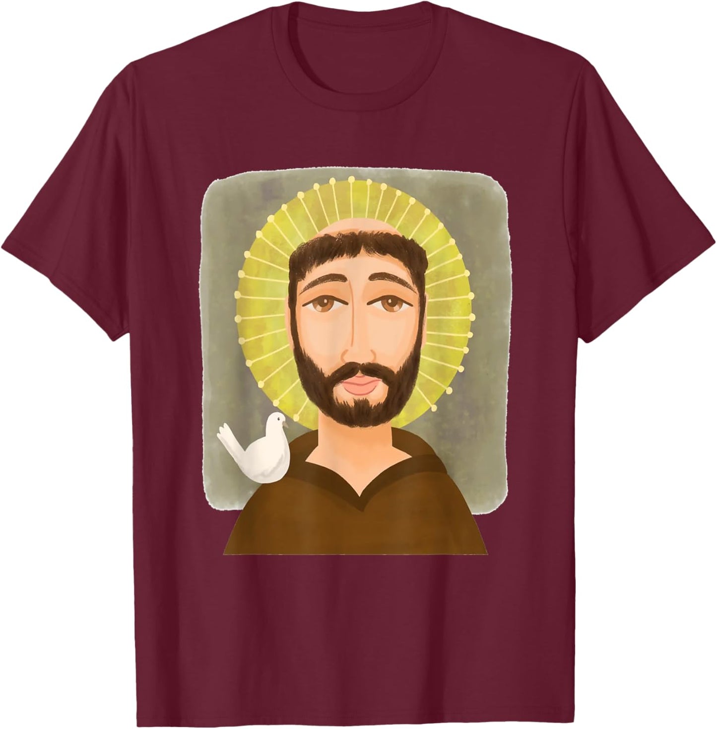 St Francis of Assisi Art Patron Saint of Animals Catholic T-Shirt - T-Shirt | Maroon
