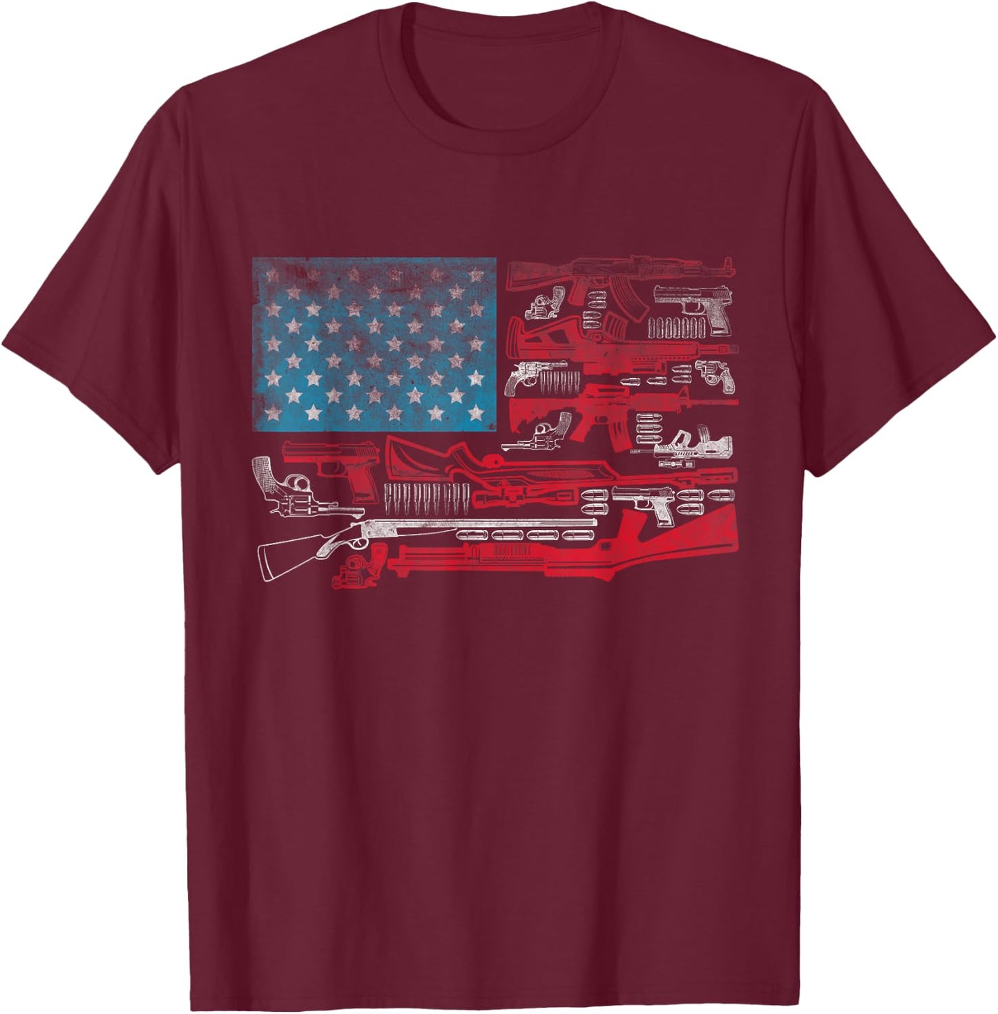 American Flag Guns Riffles Bullets US Flag Weapon Ammo Lover Men T-Shirt - T-Shirt | Maroon