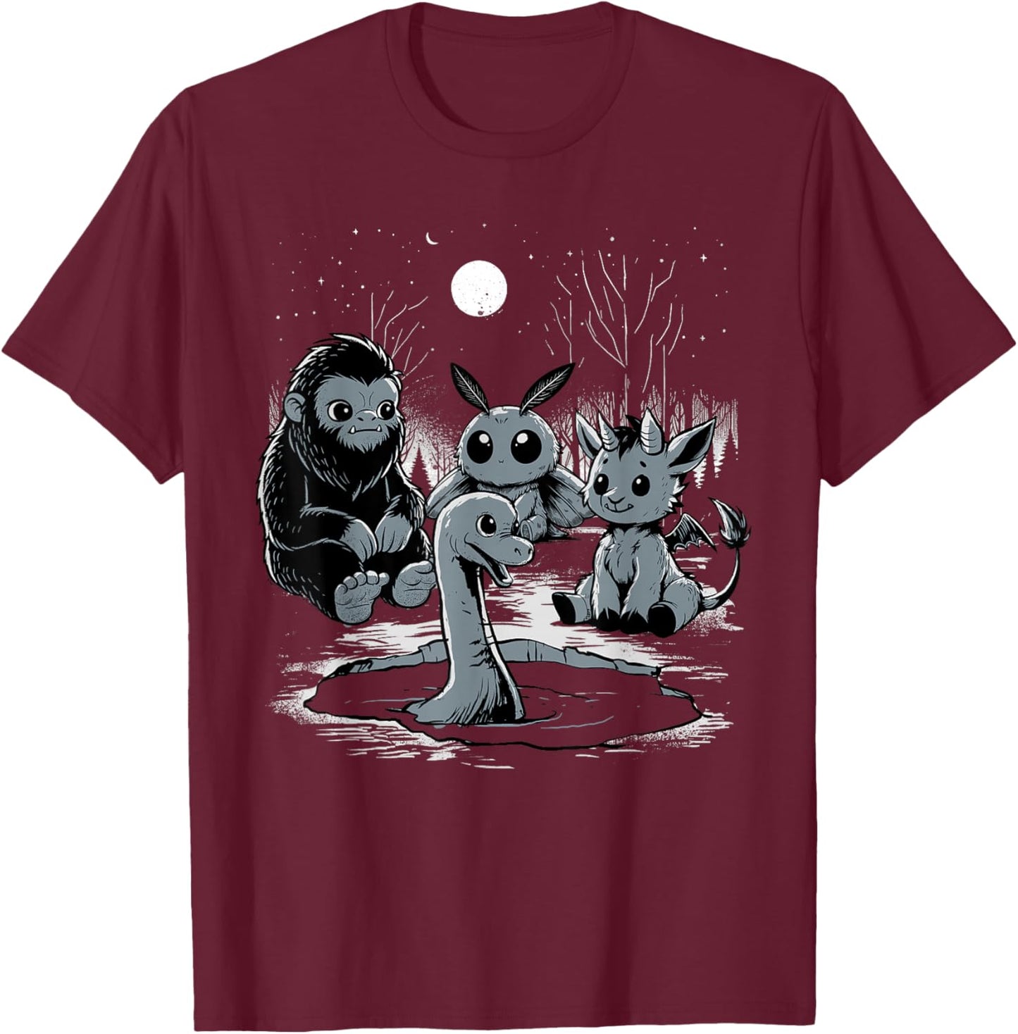 Cryptid Shirt Bigfoot Loch Ness Monster Mothman Jersey Devil T-Shirt - T-Shirt | Maroon