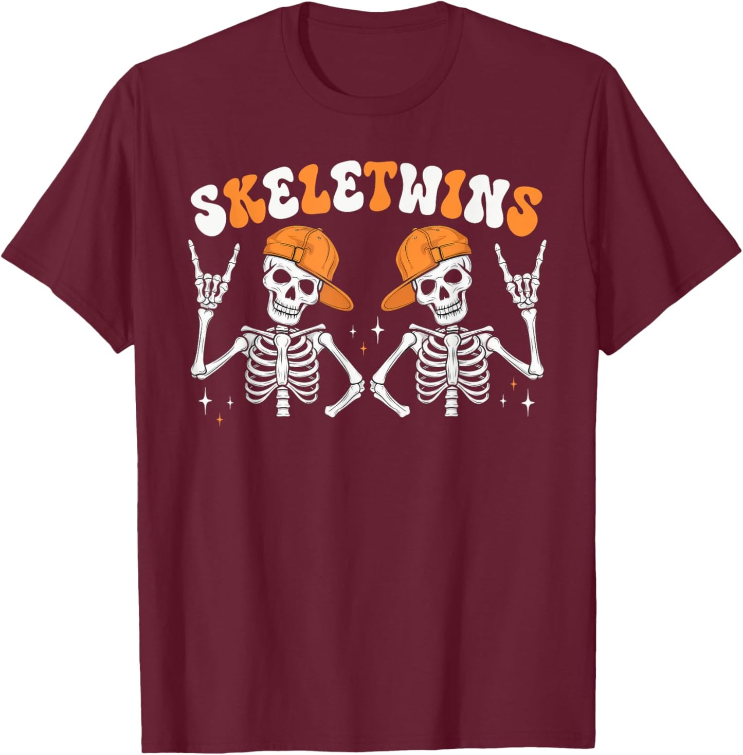 Skeletwins Halloween Twins Skeletons Hat Matching Boys Kids T-Shirt - T-Shirt | Maroon