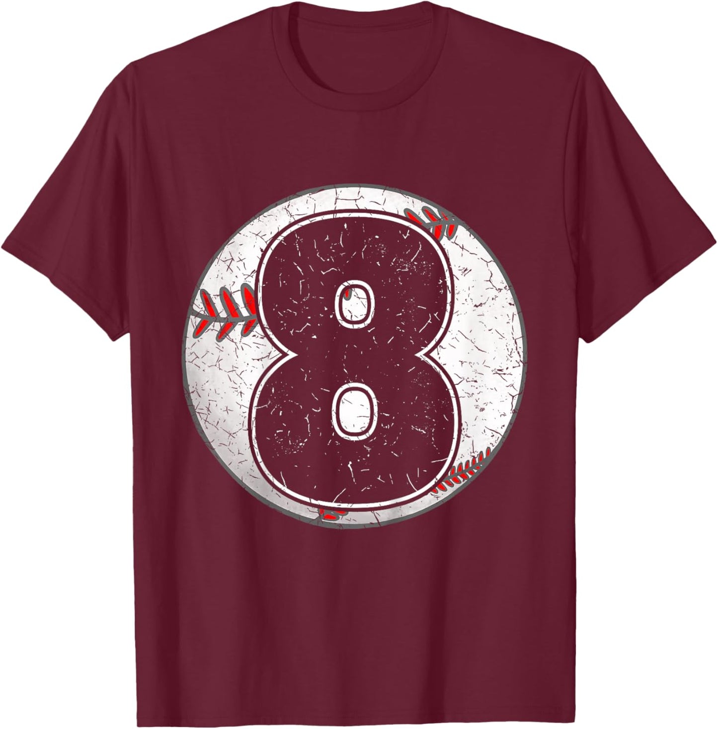 Kids Birthday Boy 8 Eight Baseball 8th Birthday Baseball Player T-Shirt - T-Shirt | Maroon