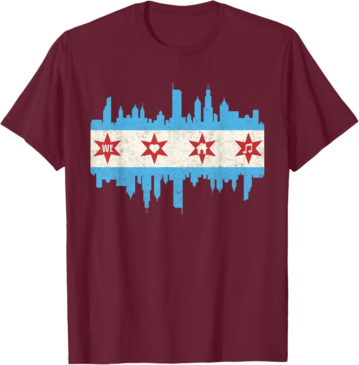 Chicago House Music Vintage DJ EDM Flag Skyline Party Group T-Shirt - T-Shirt | Maroon