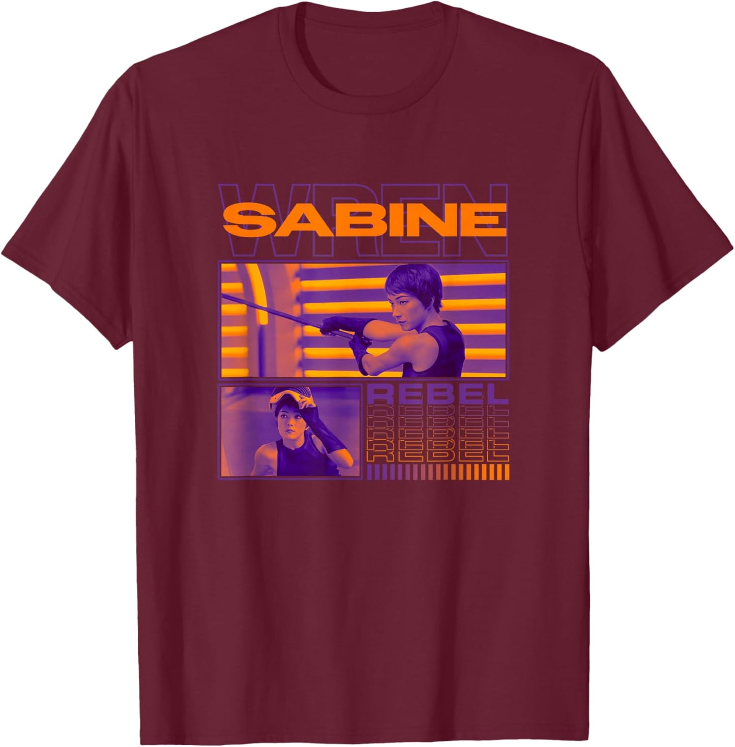 Star Wars: Ahsoka Sabine Wren Retro Rebel Knight Panels T-Shirt - T-Shirt | Maroon