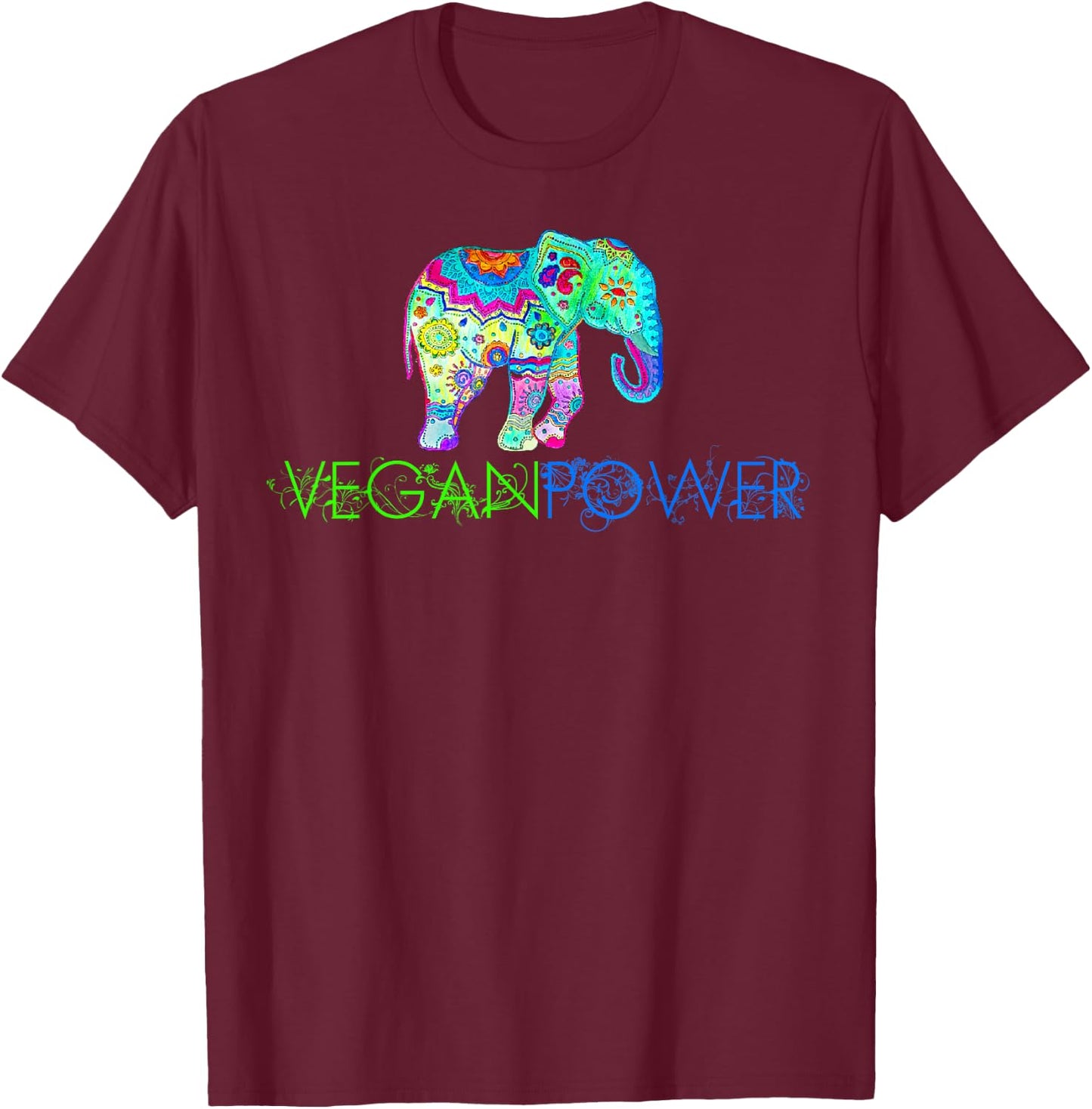 Vegan Power Elephant Mandala, Vegan Gifts 2023 2024 T-Shirt - T-Shirt | Maroon