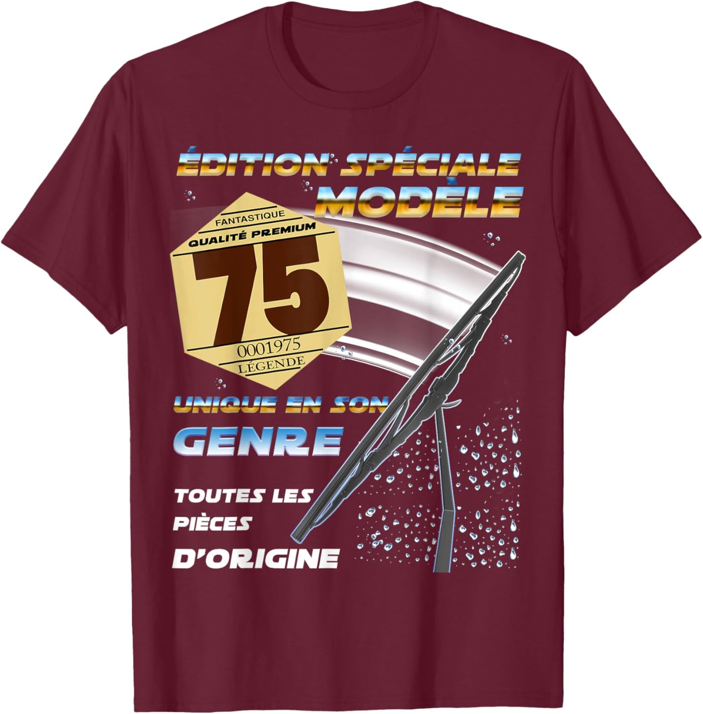 Birthday 50 Years Man Woman Vignette Auto 75 1975 , Black, S T-Shirt - T-Shirt | Maroon