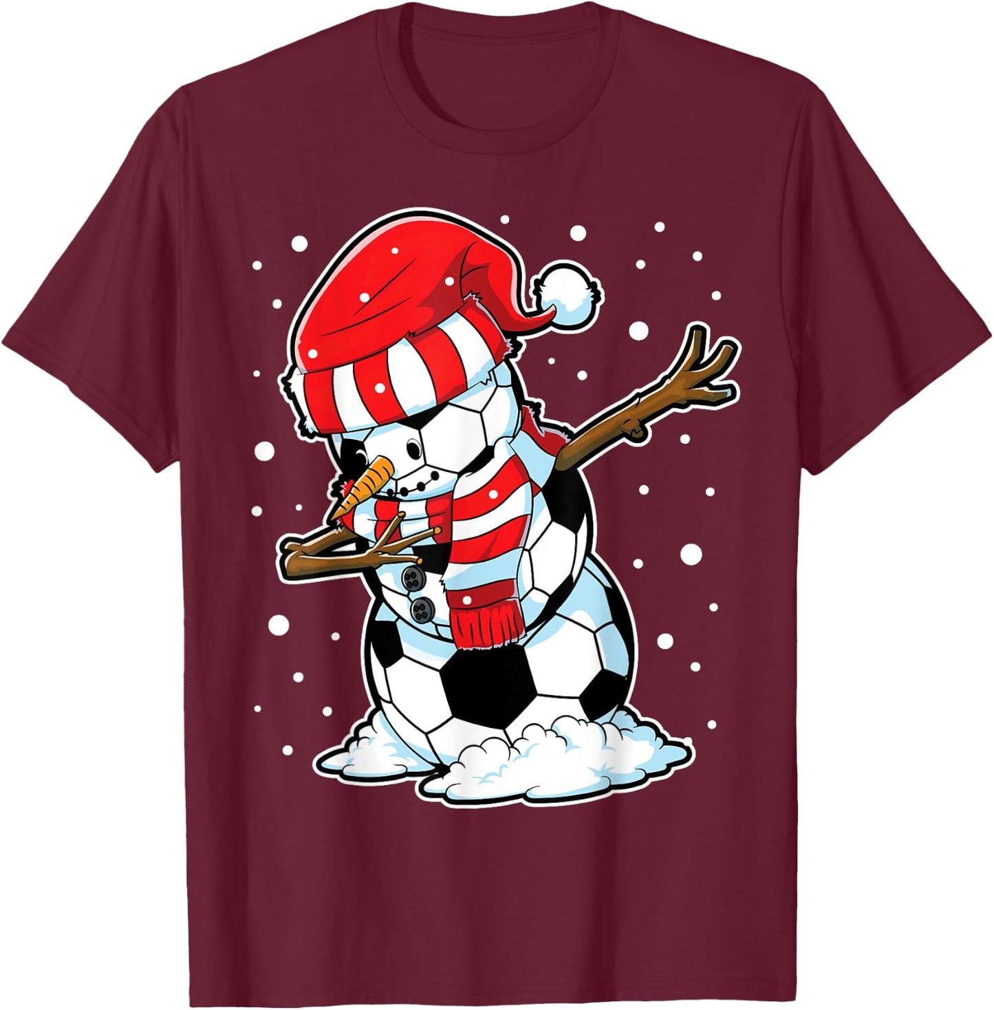 Soccer Christmas Snowman Dabbing Ball Santa Boys Girls Men T-Shirt - T-Shirt | Maroon