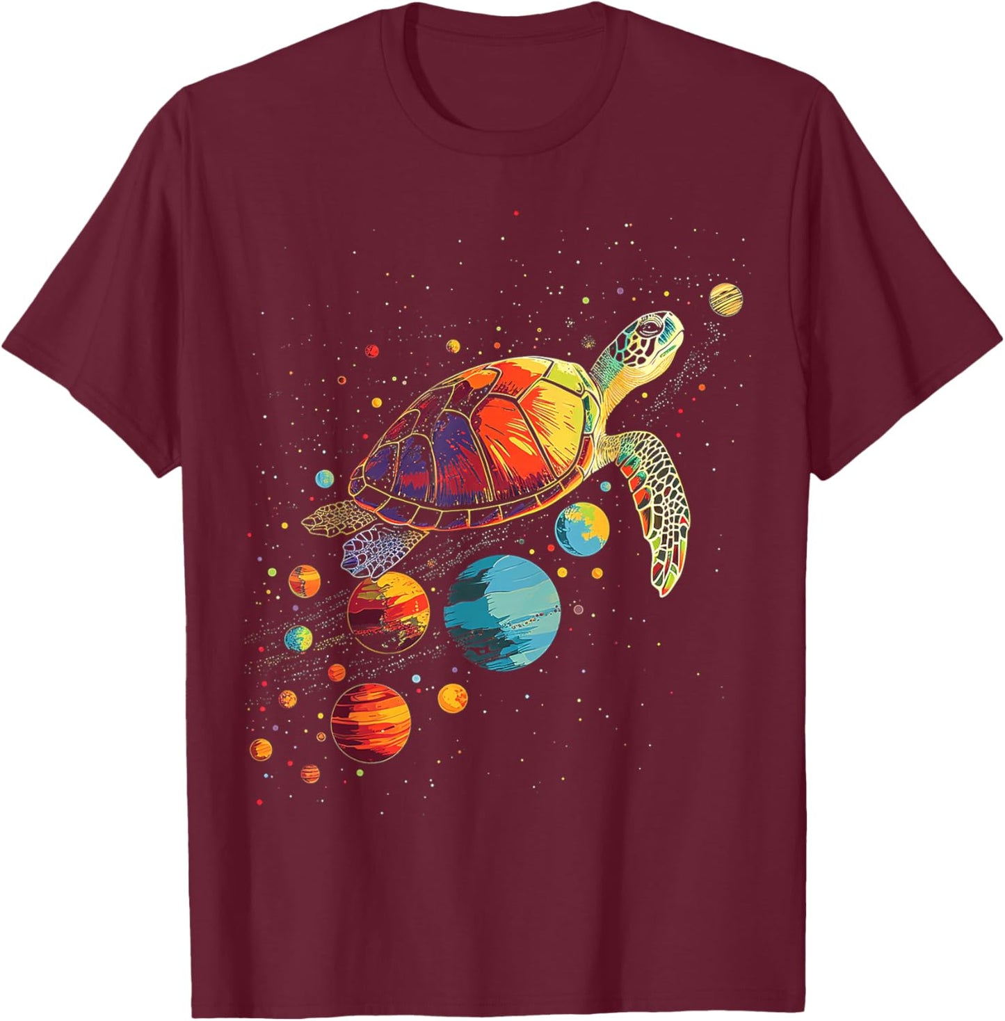 Turtler Planets Art Animal Colorful Graphic Turtle T-Shirt - T-Shirt | Maroon