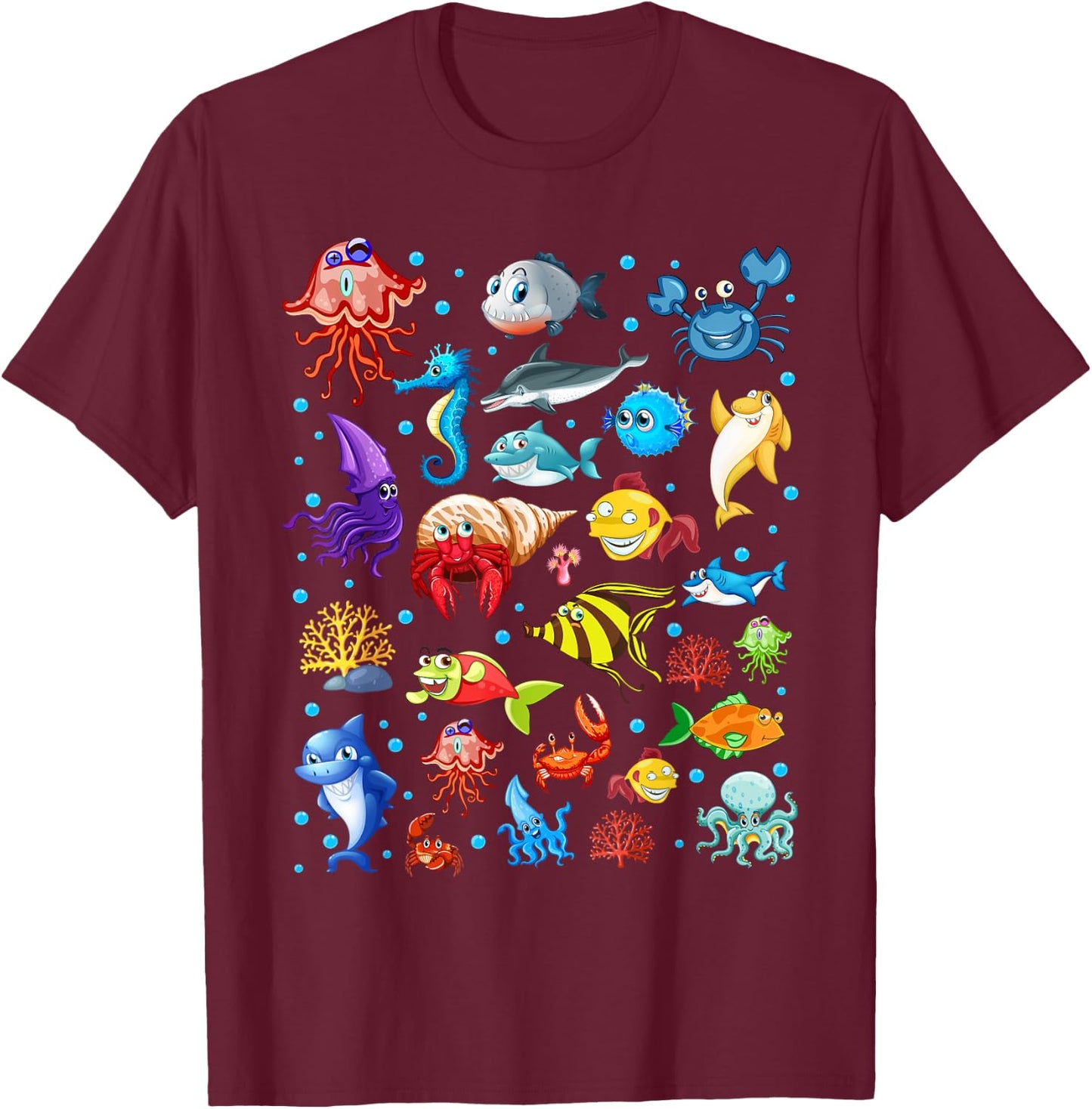 Cute Sea Animals Kids Children Ocean Creatures Clownfish T-Shirt - T-Shirt | Maroon