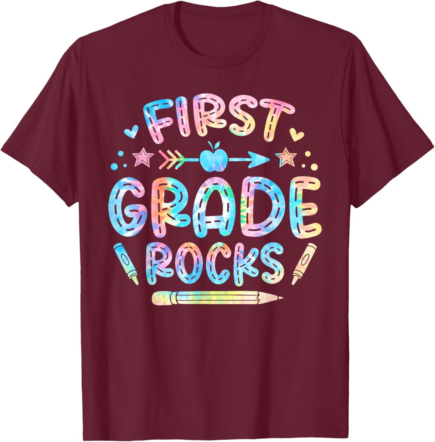 1st Grade Rocks First Grade Back To School Teacher Tie Dye Women Kids T-Shirt - T-Shirt | Maroon