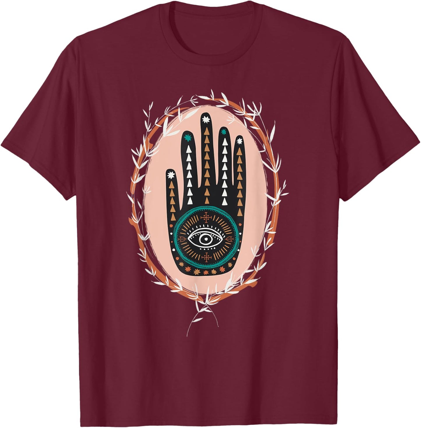 Hamsa Hand of Fatima Henna Tribal Boho Graphic Girl Women T-Shirt - T-Shirt | Maroon