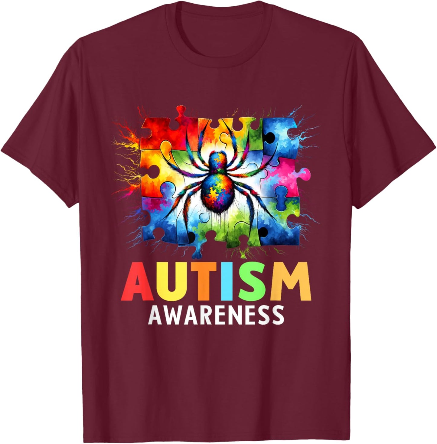 Spider Autism Awareness Autistic Colorful T-Shirt - T-Shirt | Maroon