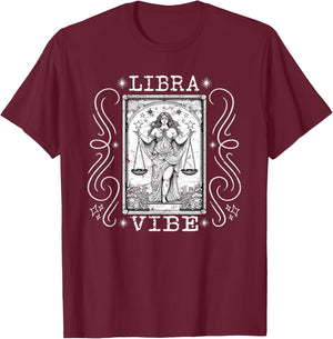 Libra Vibe, Tarot Card Graphic Libra Gifts , Small, Black T-Shirt - T-Shirt | Maroon