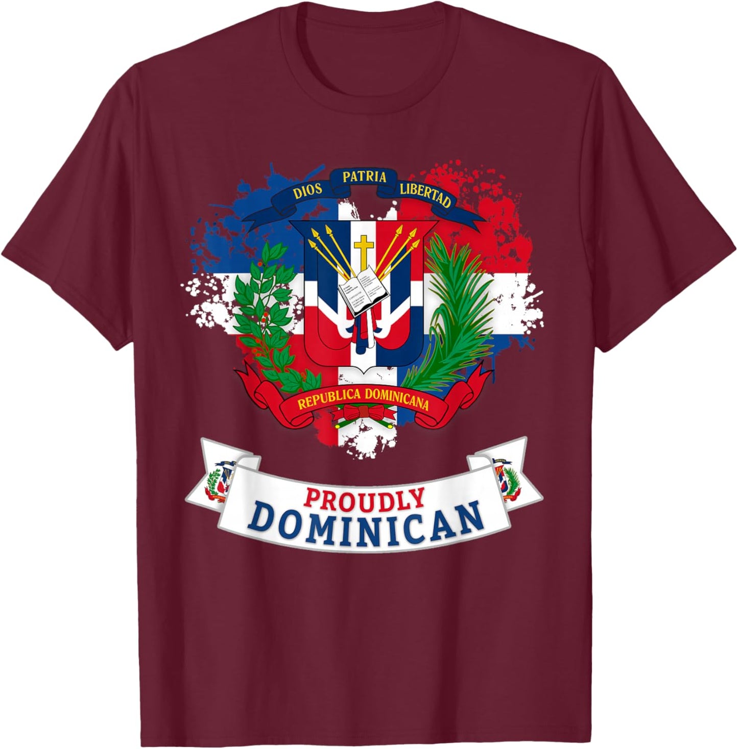 Coat of Arms Republica Dominicana For Kids & Dominican Flag T-Shirt - T-Shirt | Maroon