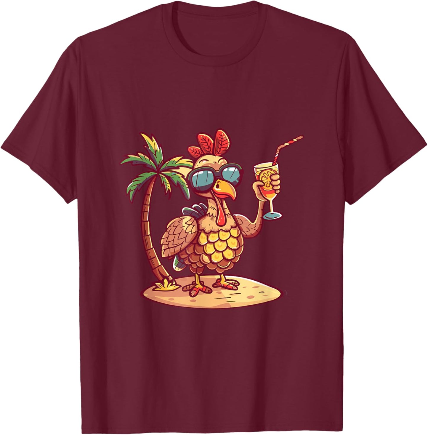 Cute Turkey On Vacation Summer Party Women Kids T-Shirt - T-Shirt | Maroon
