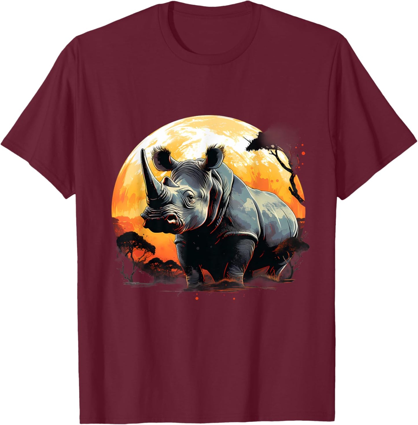 Rhino Nature Animal Art Rhinoceros Wildlife Motif Savanna T-Shirt - T-Shirt | Maroon
