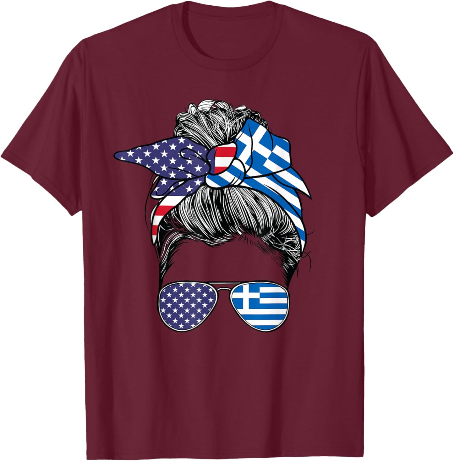 Greek Women Girl USA Heritage American Greece Flag T-Shirt - T-Shirt | Maroon