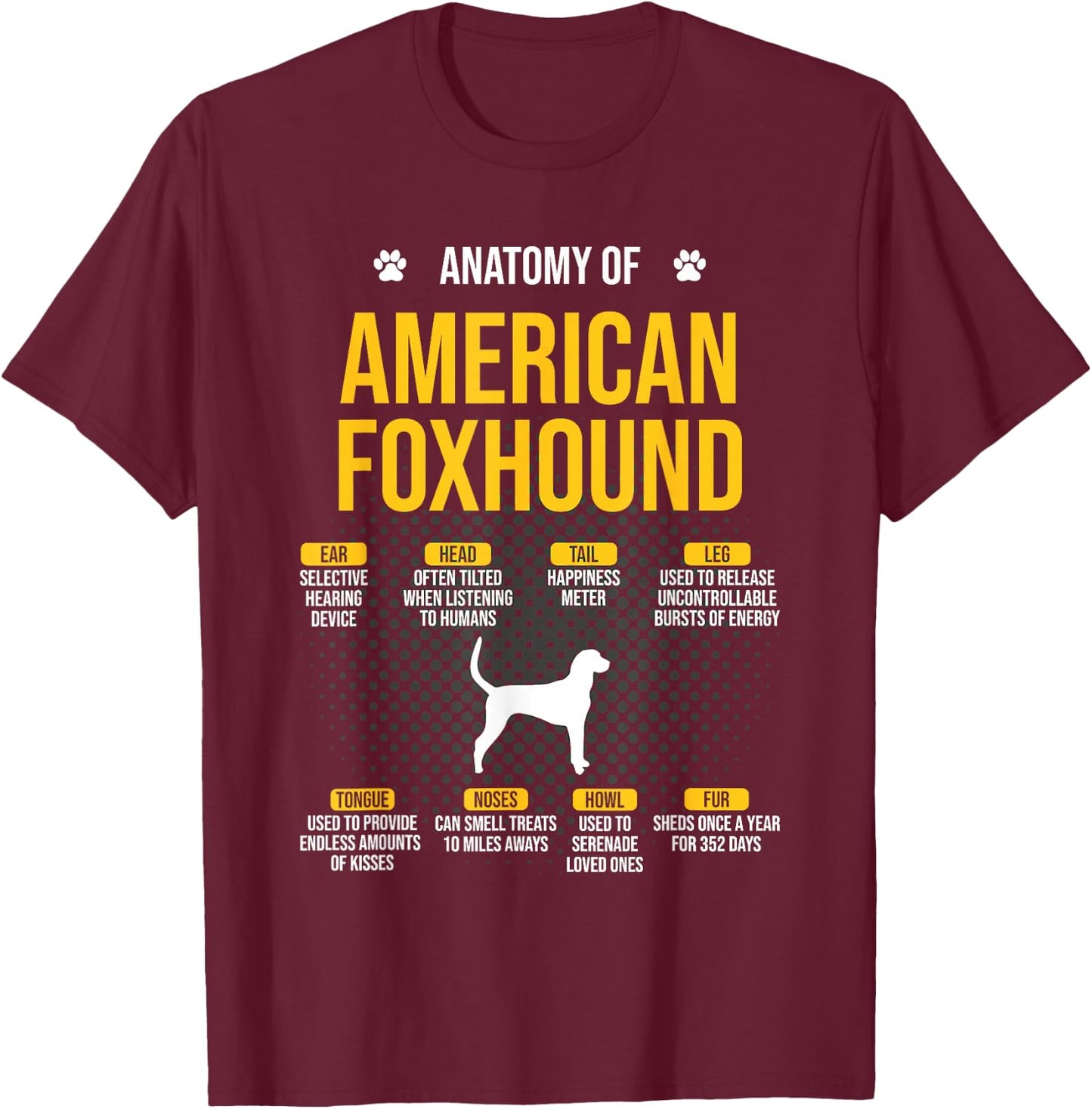 Anatomy of American Foxhound Dog Lover T-Shirt - T-Shirt | Maroon