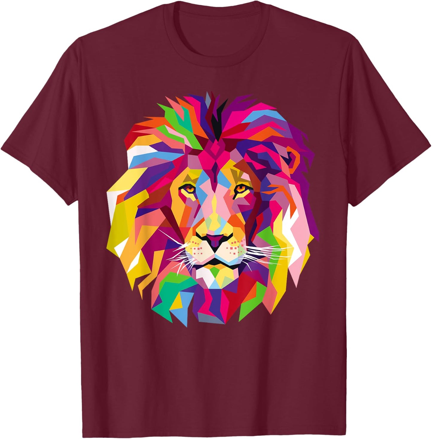 Elegant, Cool Lion Head Design with Bright Colorful T-Shirt - T-Shirt | Maroon