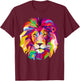 Elegant, Cool Lion Head Design with Bright Colorful T-Shirt - T-Shirt | Maroon