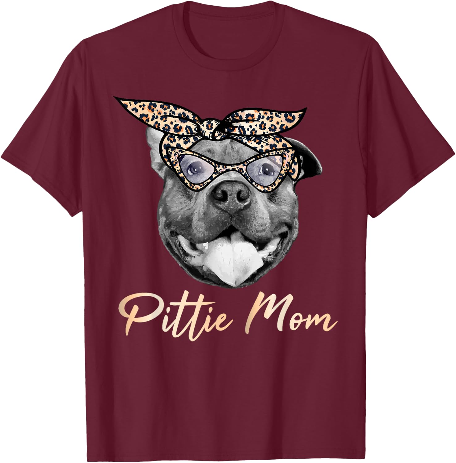 Pittie Mom Pitbull Mama Leopard Pattern Pit Bull Dog Momma T-Shirt - T-Shirt | Maroon