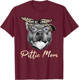Pittie Mom Pitbull Mama Leopard Pattern Pit Bull Dog Momma T-Shirt - T-Shirt | Maroon