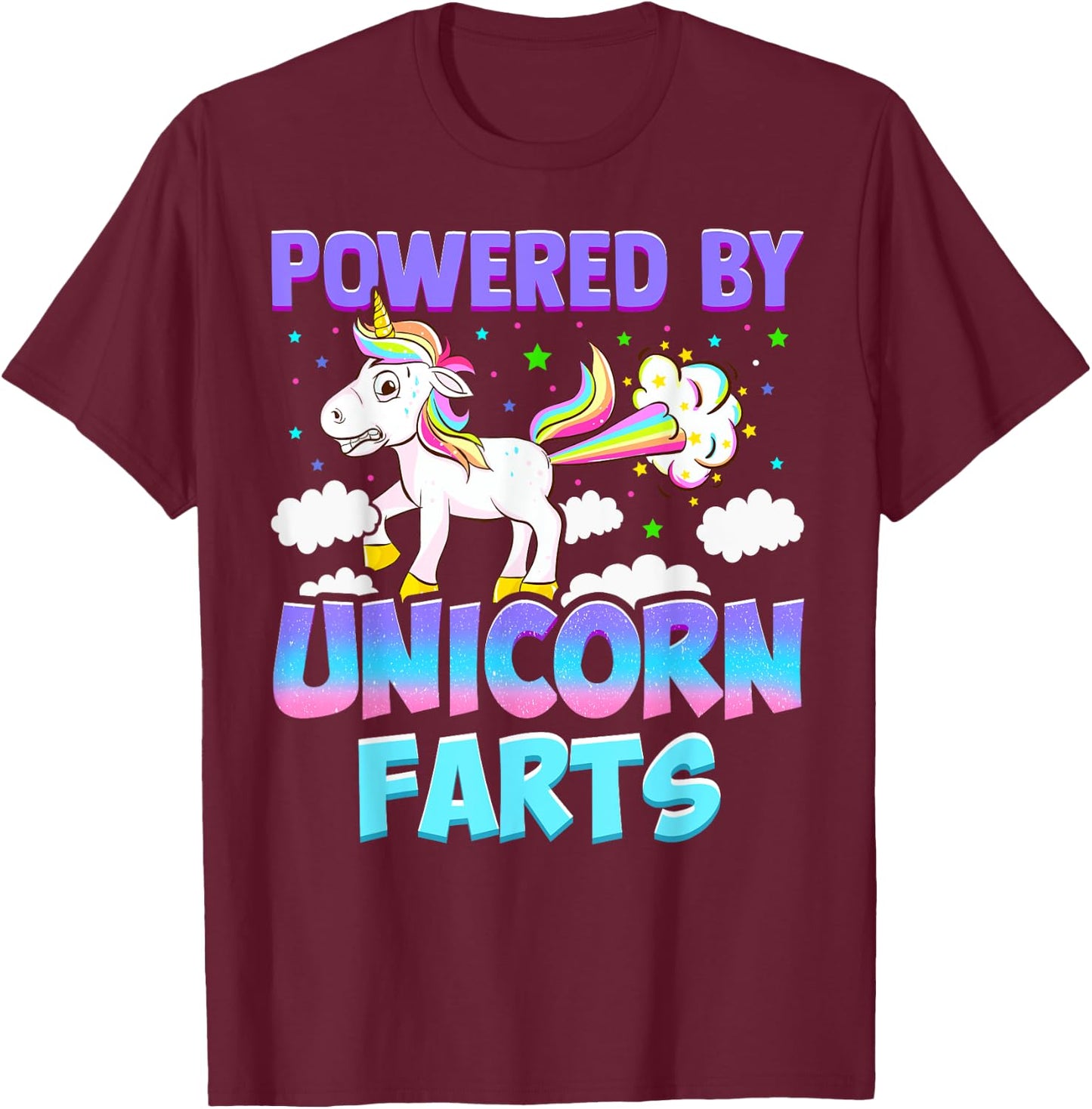 Powered by Unicorn Farts - Unicorn Gift T-Shirt - T-Shirt | Maroon