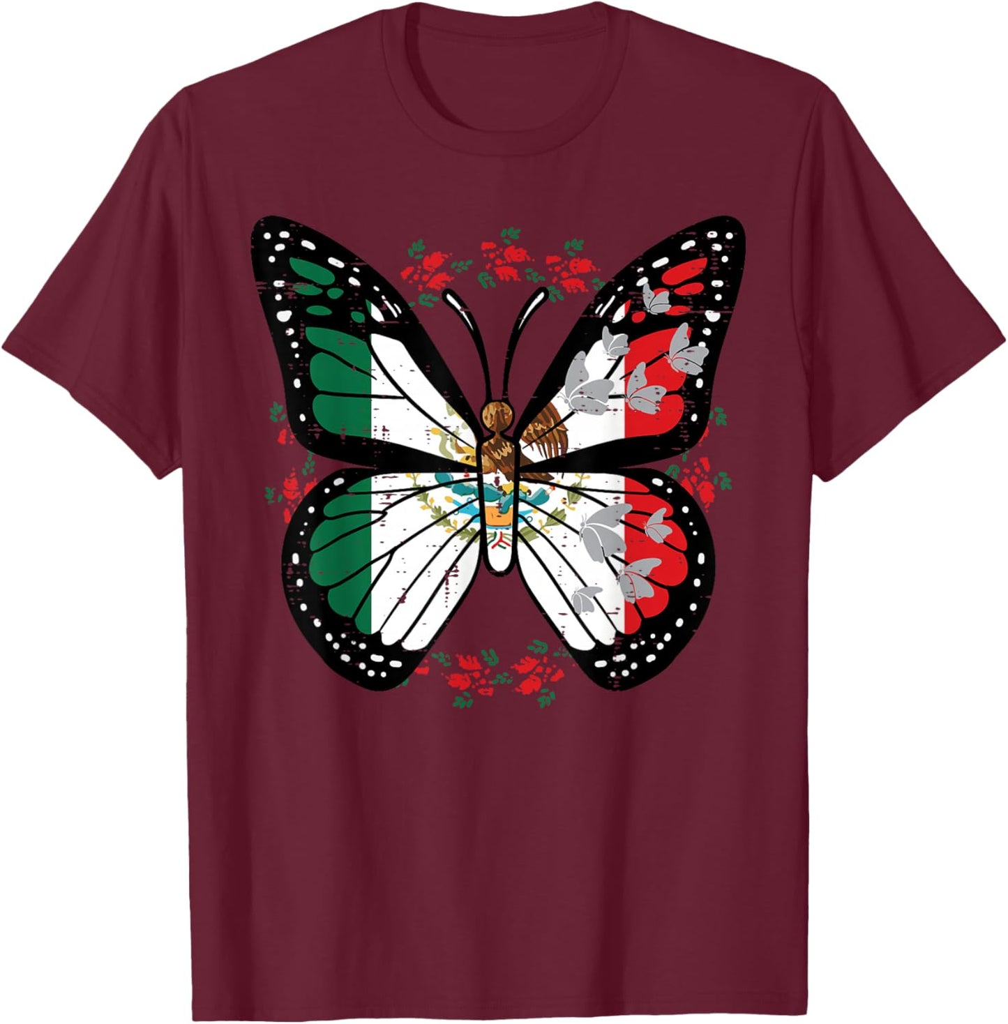 Mexican Independence Day Butterfly Mexico Women Girls Kids T-Shirt - T-Shirt | Maroon