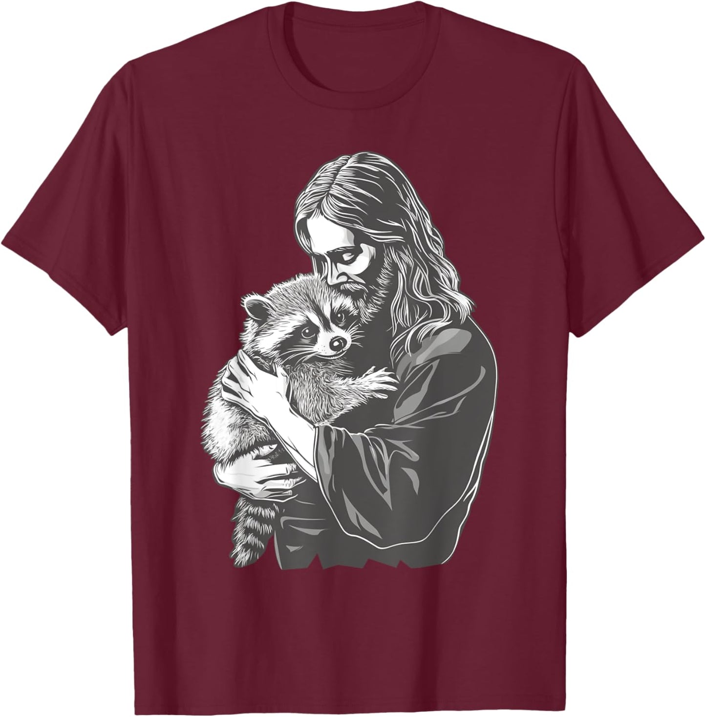 Racoon Lover Trash Panda Christian Jesus Holding A Raccoon T-Shirt - T-Shirt | Maroon