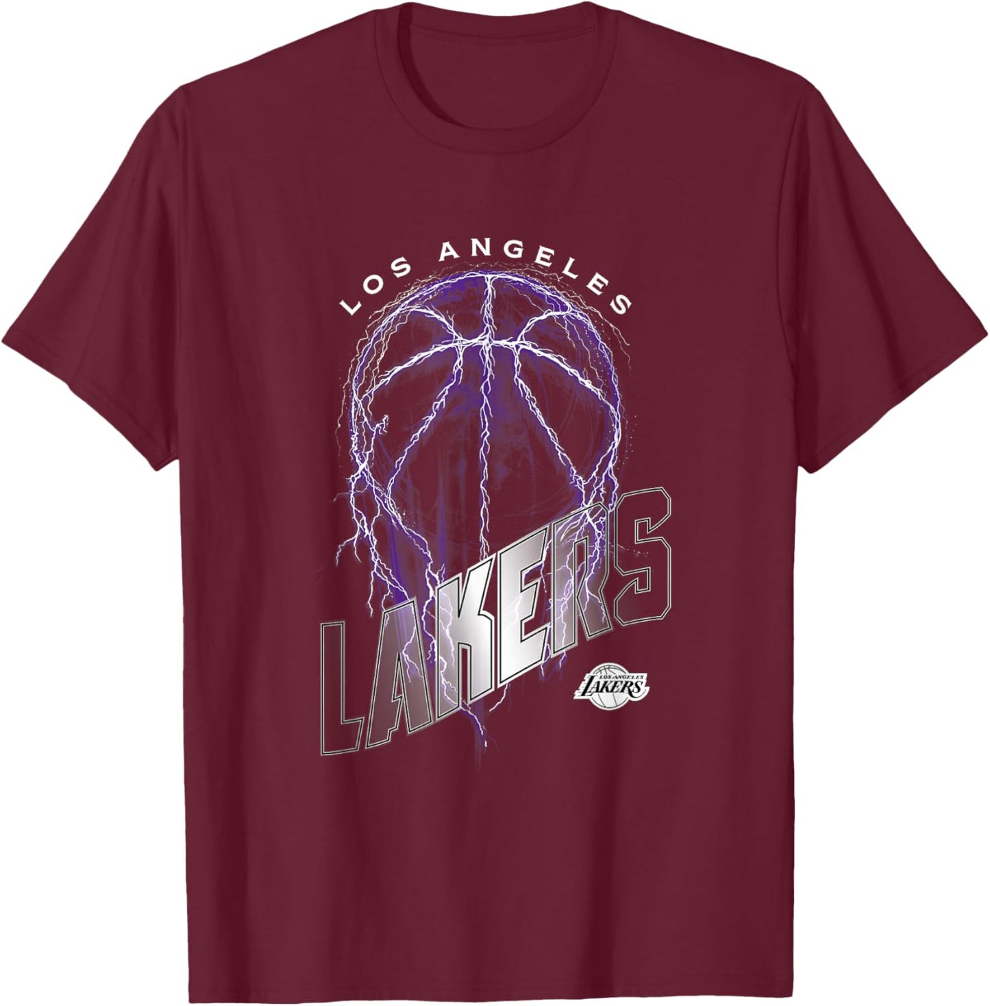 NBA Los Angeles Lakers Lightning Bolt Basketball Logo T-Shirt - T-Shirt | Maroon