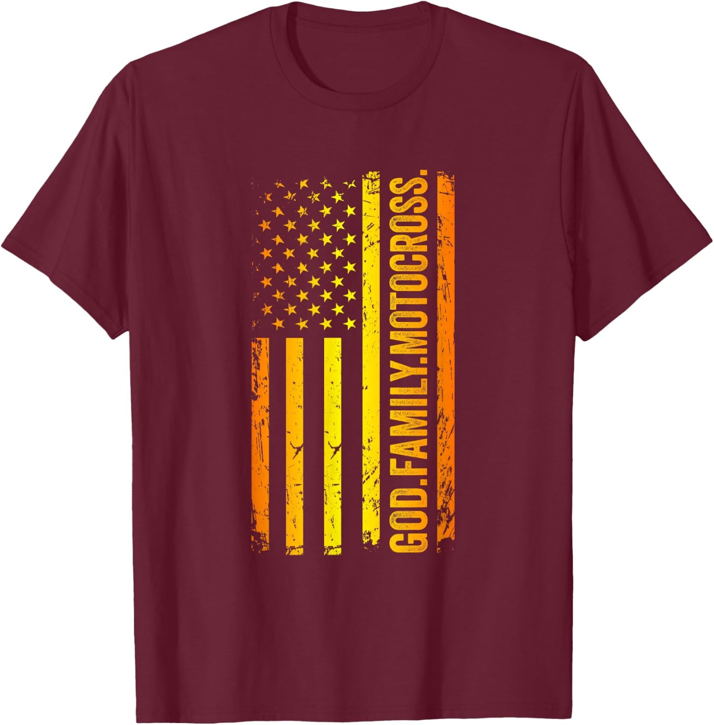 God Family Motocross US American Flag Father's Day Dad T-Shirt - T-Shirt | Maroon