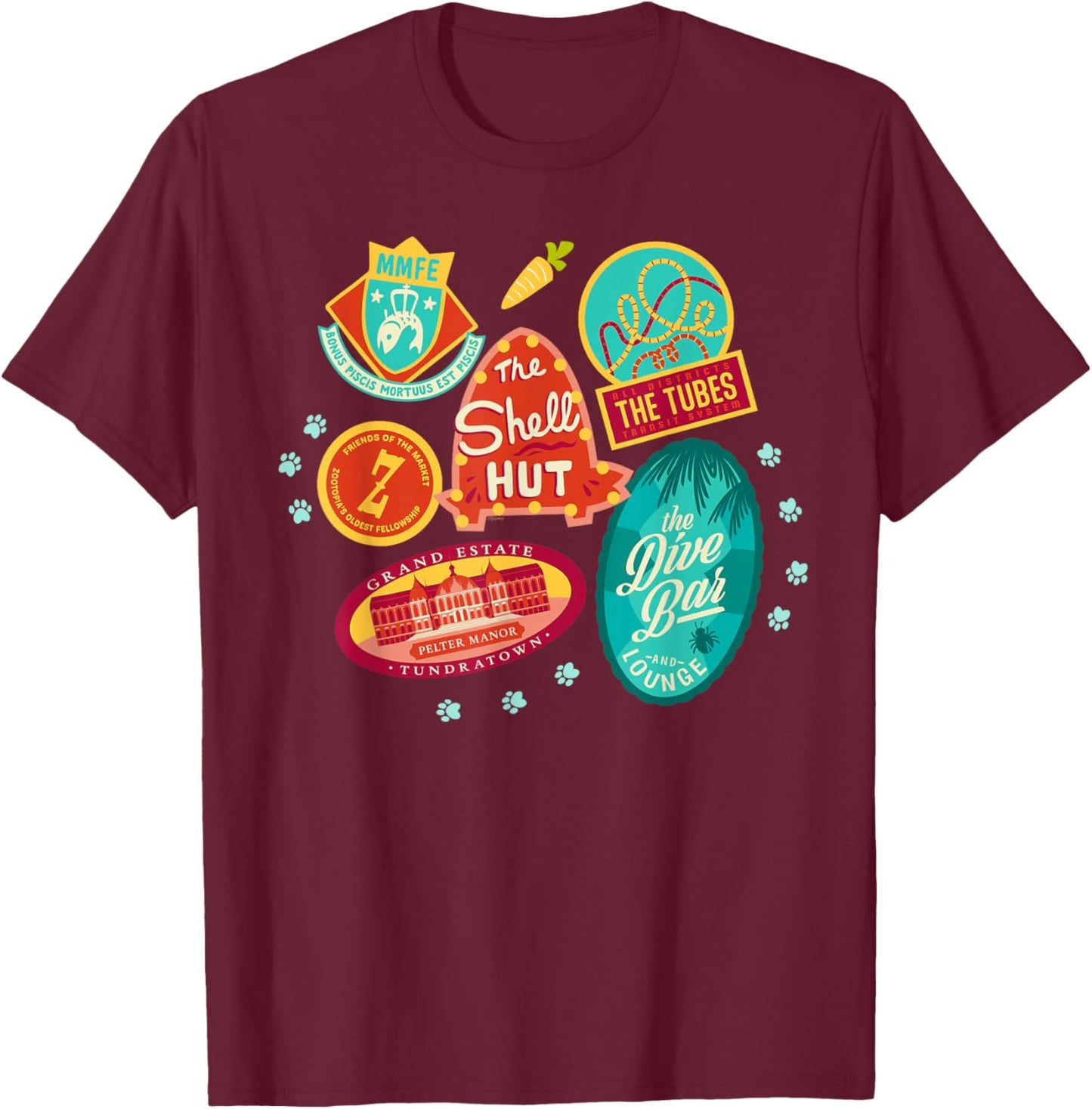 Disney Zootopia 2 Nick & Judy's City Tour Locations T-Shirt - T-Shirt | Maroon