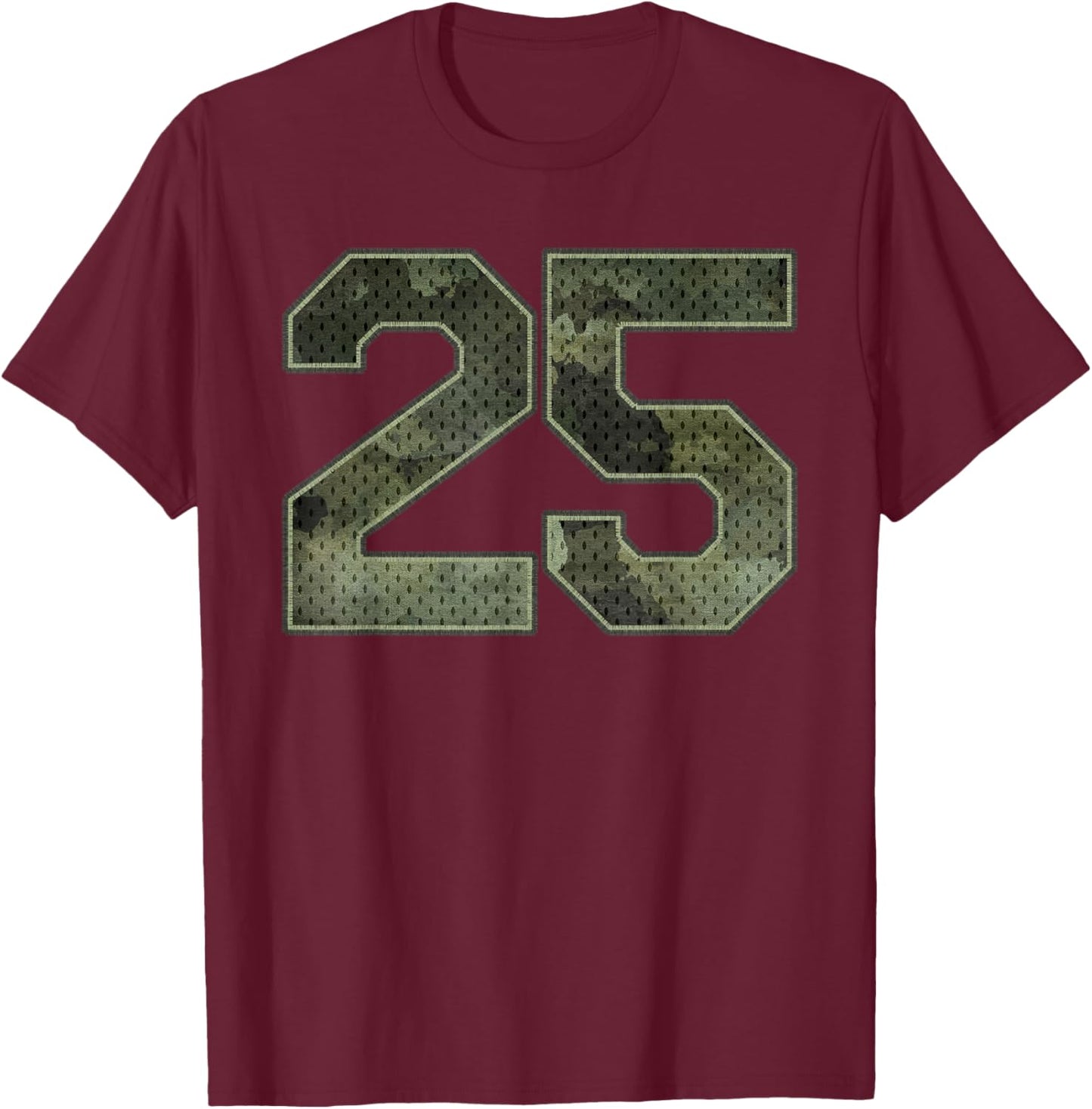 Camo Number 25 Athlete Sports Jersey Supporter Fanwear T-Shirt - T-Shirt | Maroon
