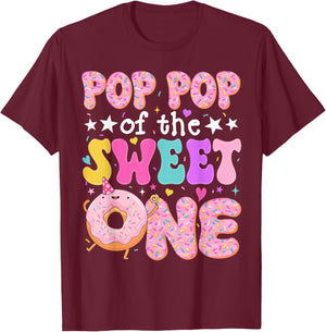 Pop Pop of The Sweet One 1st Birthday Donut Bday Party T-Shirt - T-Shirt | Maroon