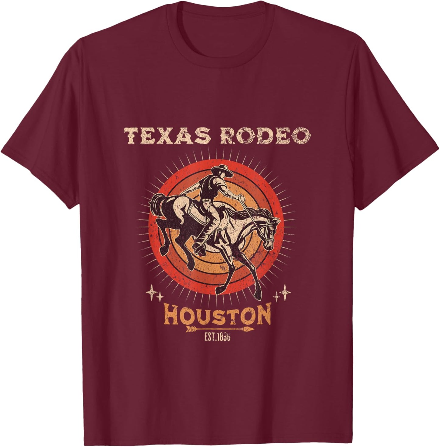 Houston Texas Rodeo Vintage Western Retro Cowboy T-Shirt - T-Shirt | Maroon