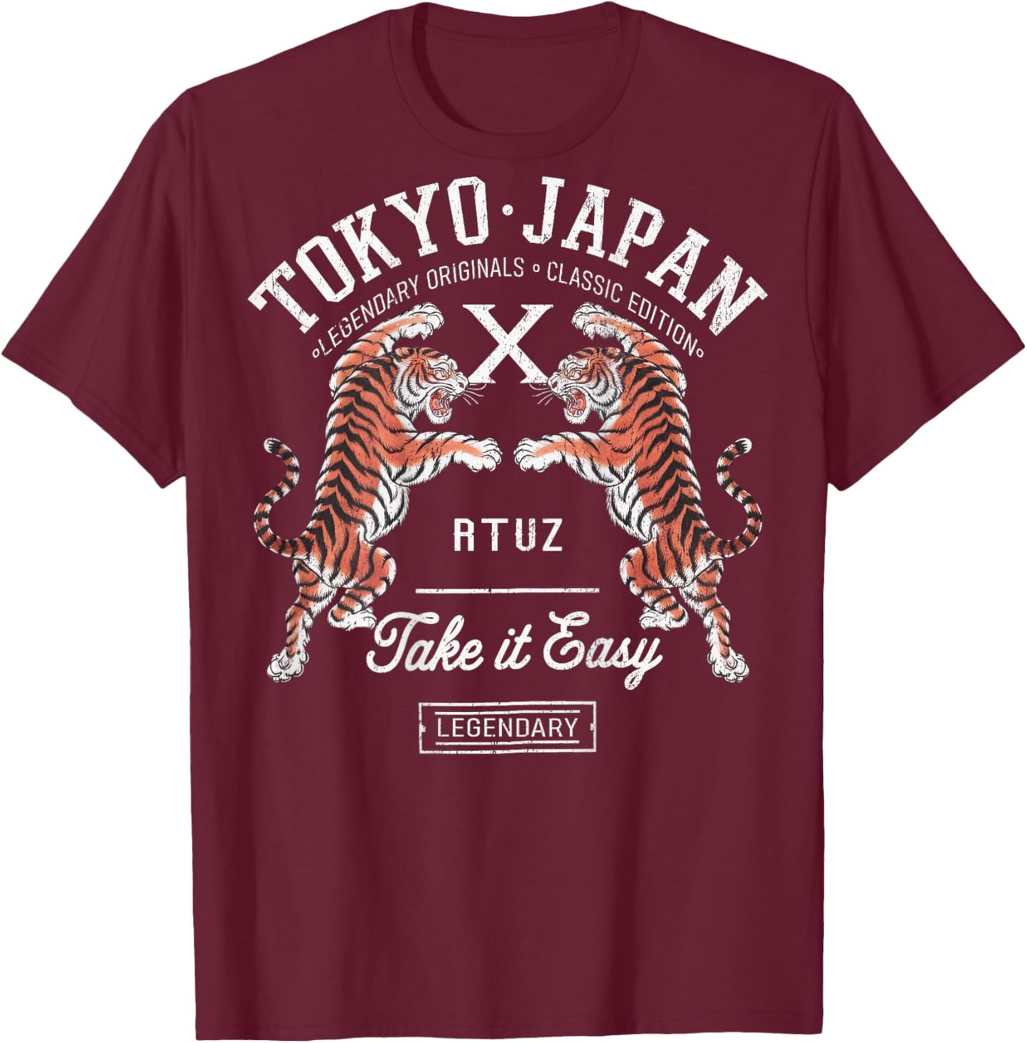 Hip Hop Urban Vintage Retro Y2K Backprint Streetwear Tiger T-Shirt - T-Shirt | Maroon