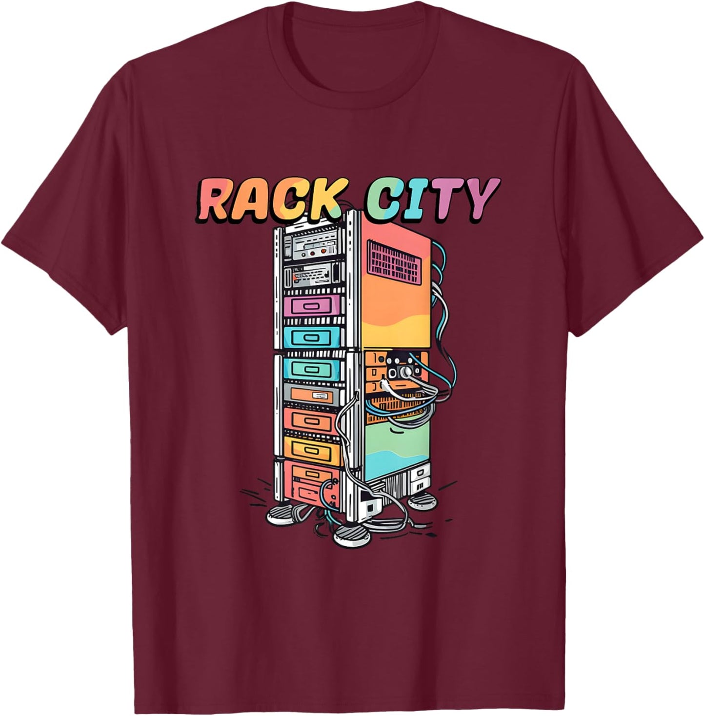Rack City Network Server Rack - Network Engineer Homelab T-Shirt - T-Shirt | Maroon