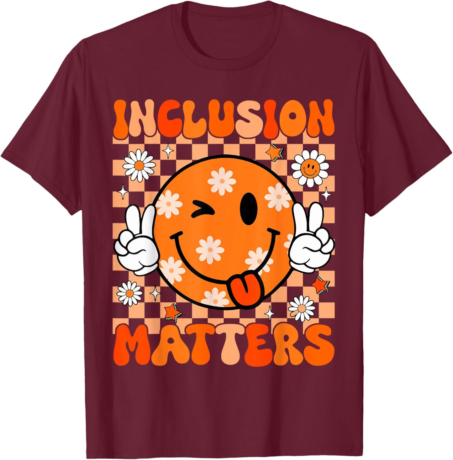 Groovy Inclusion Matters Special Education Teacher Sped T-Shirt - T-Shirt | Maroon