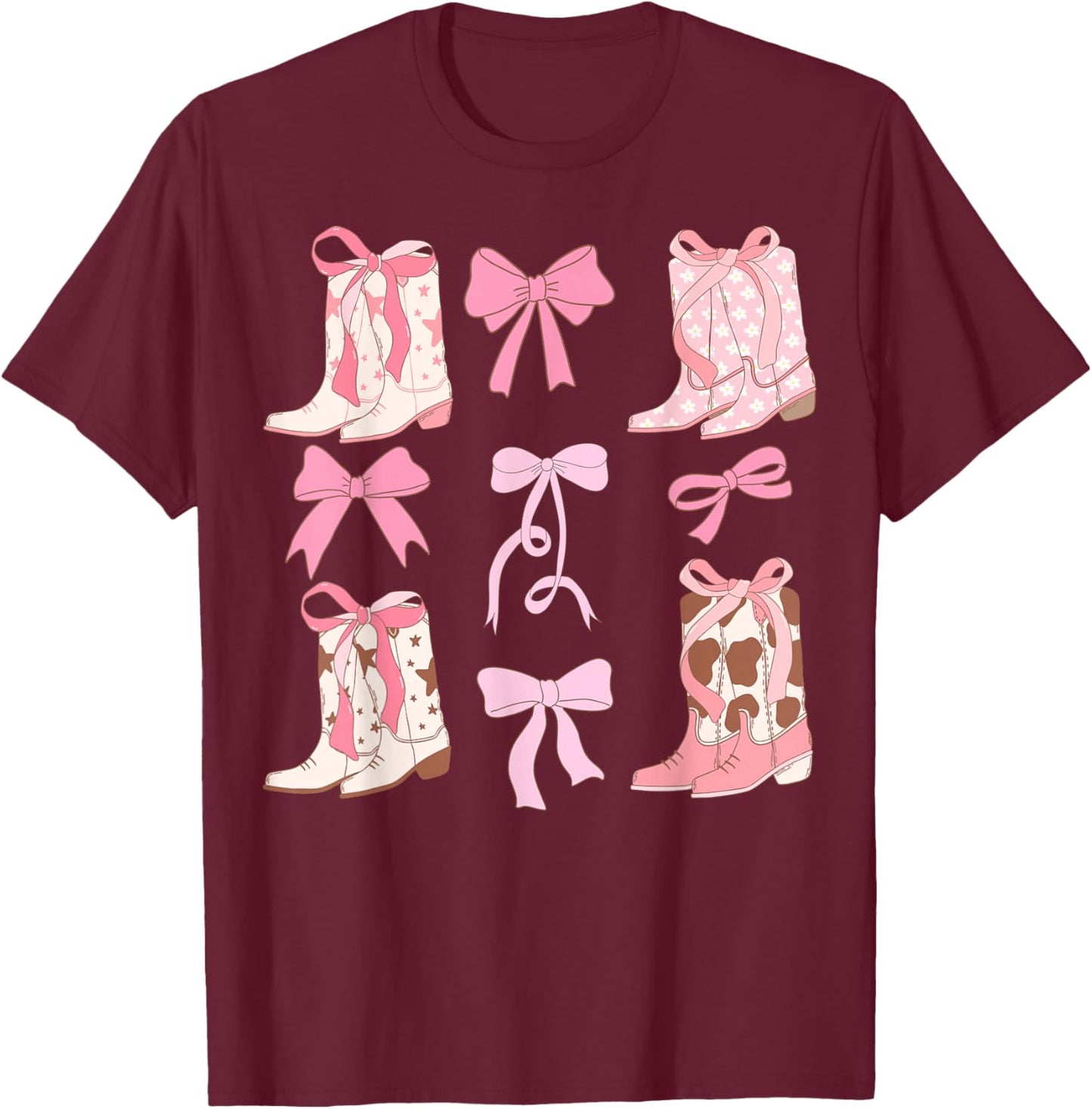 Coquette Cowgirl Boots with Bows Y2K Teen Girls Top T-Shirt - T-Shirt | Maroon