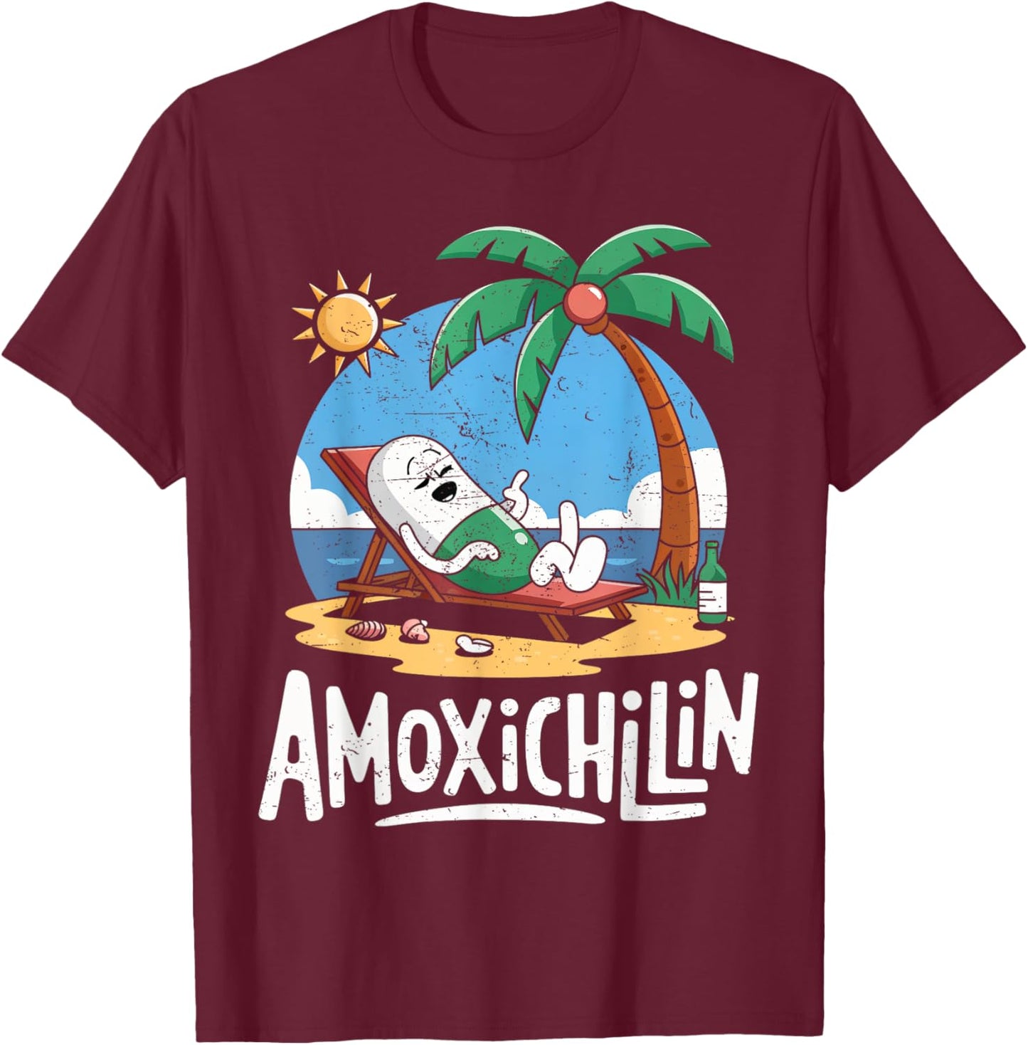 Amoxichillin Funny Pill Beach Vacation Pharmacy Technician T-Shirt - T-Shirt | Maroon
