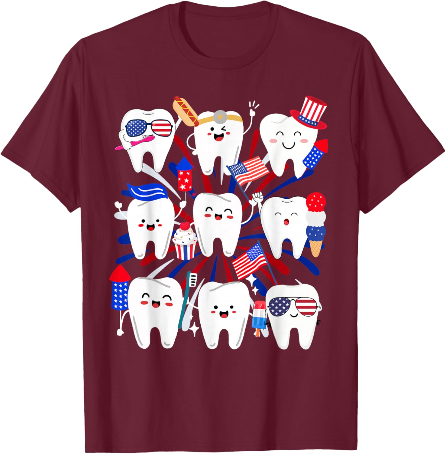 Happy 4th July American Dental Squad Funny Dental Assistant T-Shirt - T-Shirt | Maroon
