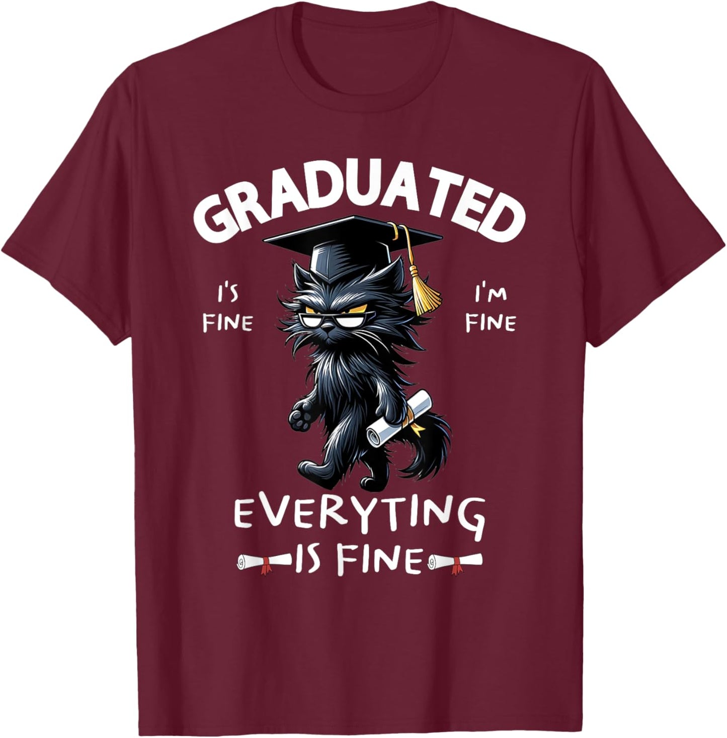 Black Cat Graduated Graduate Funny Graduation Family Match T-Shirt - T-Shirt | Maroon