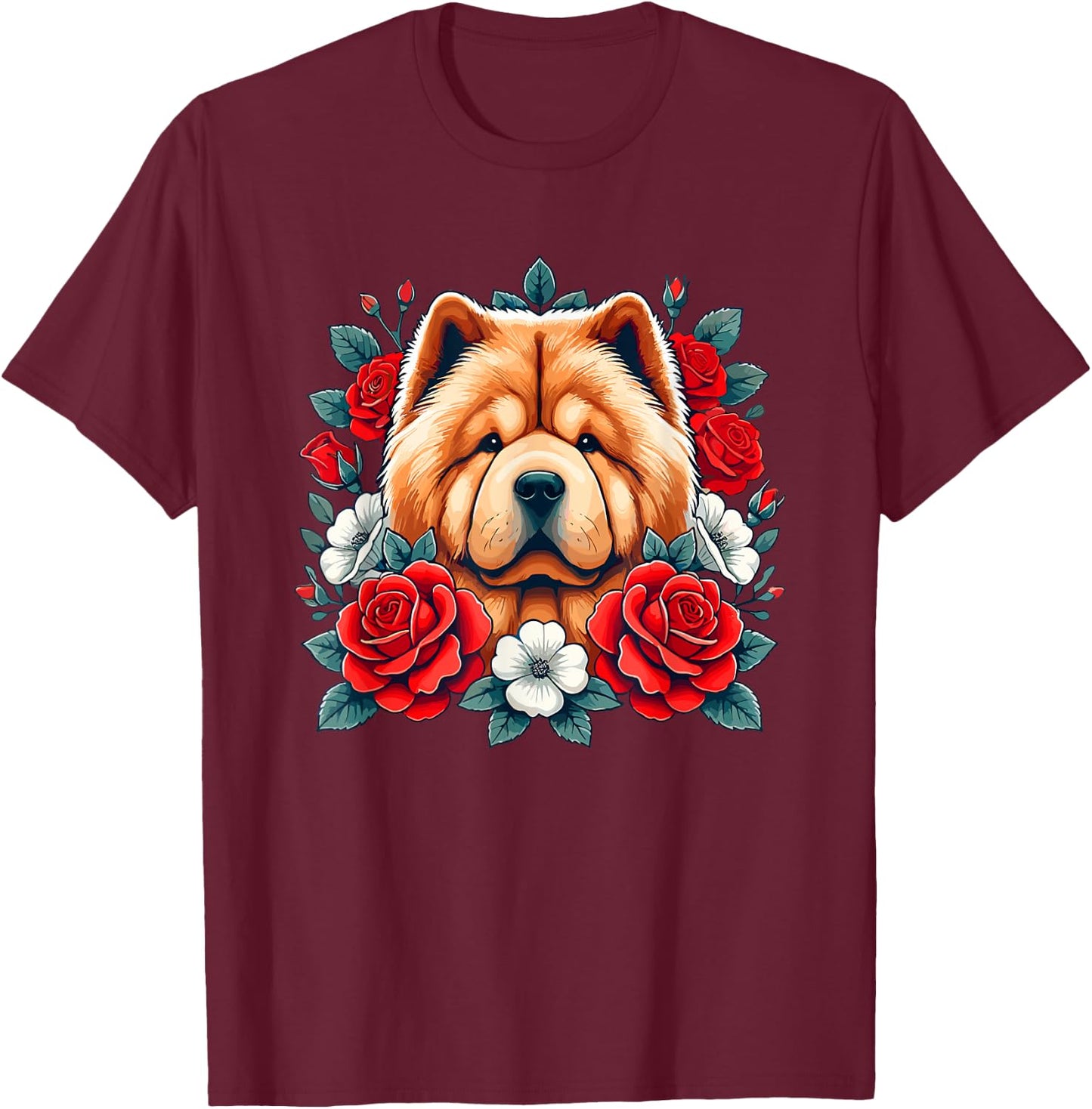 Roses Flowers Chow Chow T-Shirt - T-Shirt | Maroon