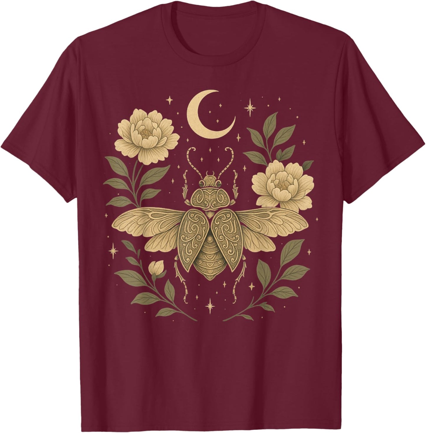 Celestial Beetle Bloom Mystical Insect Moon Garden boho T-Shirt - T-Shirt | Maroon