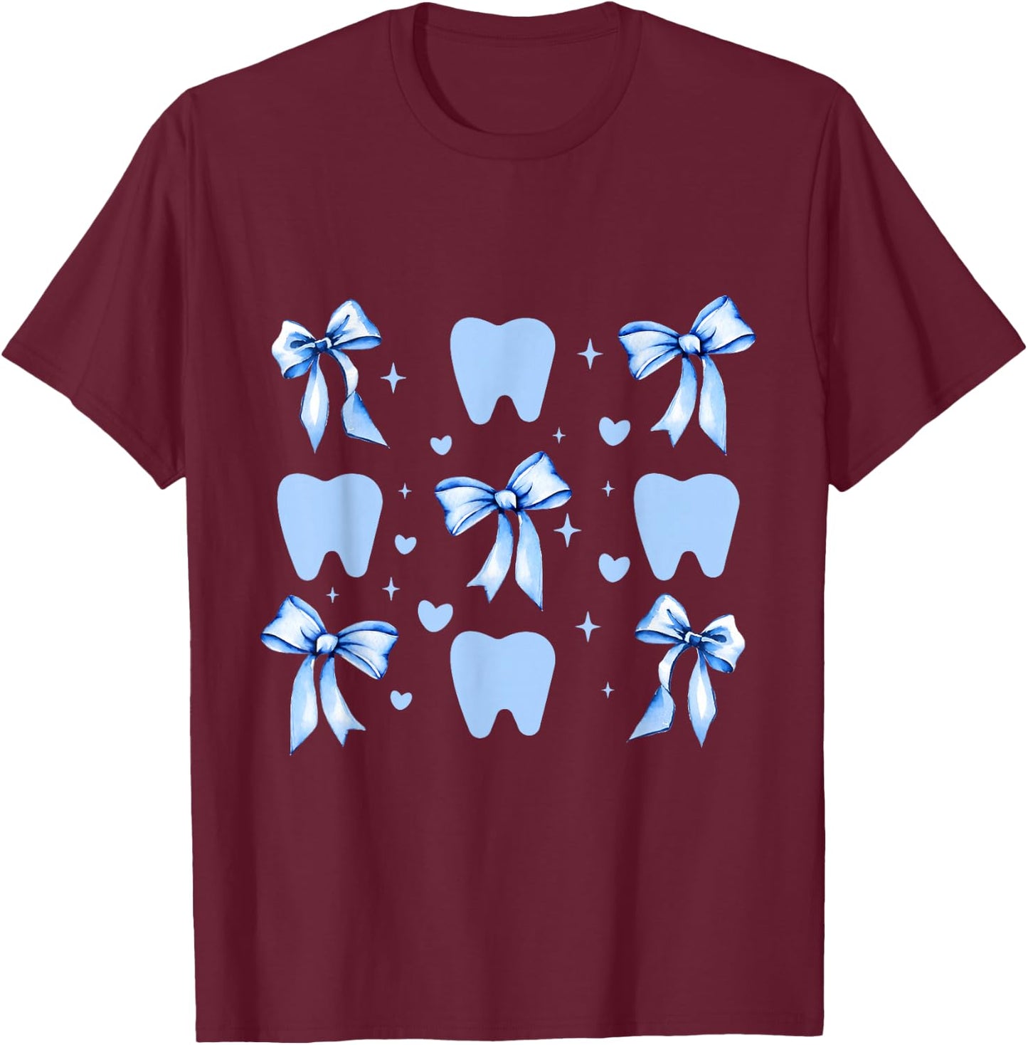 Cute Tooth Dental Assistant Coquette Bow Hygiene Oral RDH T-Shirt - T-Shirt | Maroon