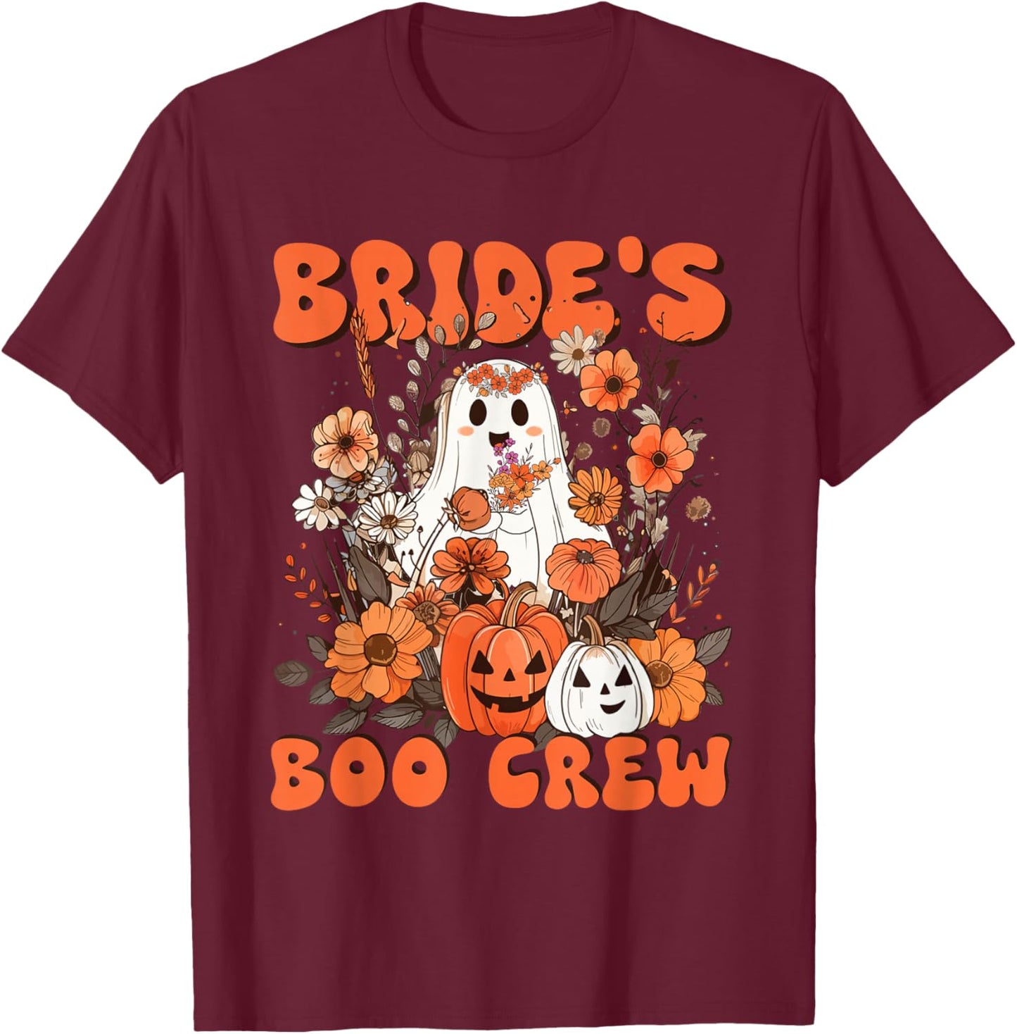 Bride's Boo Crew Floral Ghost Bachelorette Wedding Halloween T-Shirt - T-Shirt | Maroon