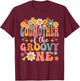Retro Godmother of Groovy One Matching Family 1st Birthday T-Shirt - T-Shirt | Maroon