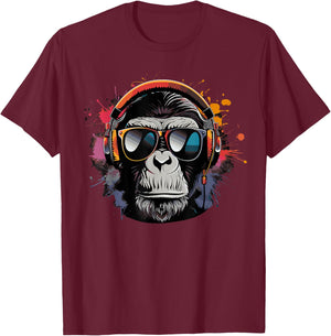 DJ Monkey with Sunglasses DJ Monkey Headphones T-Shirt - T-Shirt | Maroon