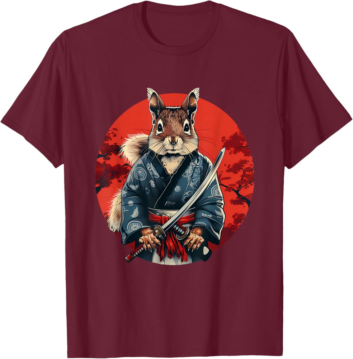 Japanese Samurai Squirrel Japanese Warrior Samurai Squirrel T-Shirt - T-Shirt | Maroon